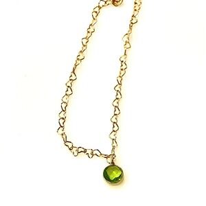 12K GF Gold Filled Heart Chain Bracelet Green Tourmaline Gold-filled Charm‎ Luxe